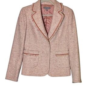 Ann Taylor AT studio Pink & Peach Wood Blend Tweed Blazer Jacket Lined 108056D